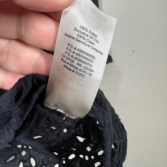 Wilfred Size Medium La Boheme Eyelet Crop Blouse Black Cotton Short Sleeves - Picture 3 of 7